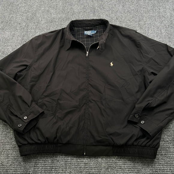 Vintage Polo Ralph Lauren Jacket Men's 2XL Black Chin Strap Full Zip Plaid Lined - Picture 2 of 6